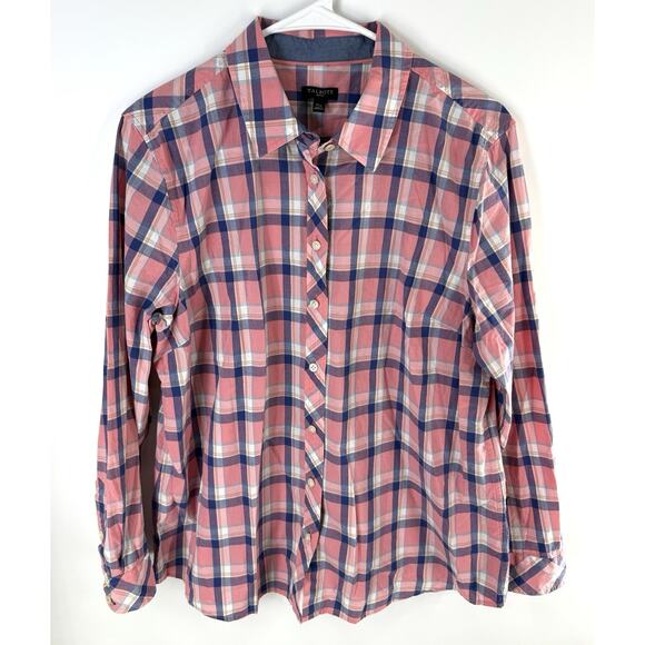 TALBOTS Classic Cotton Button Down Shirt Pink Plaid Women's Size XLP - Picture 2 of 9